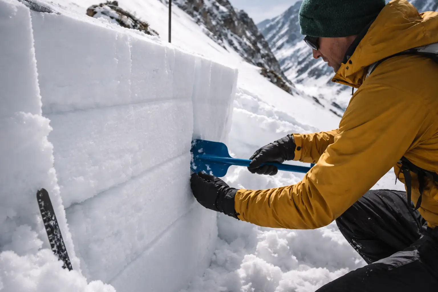 Progression en ski de randonnée sur neige, illustration pour le nettoyage et la préparation des peaux