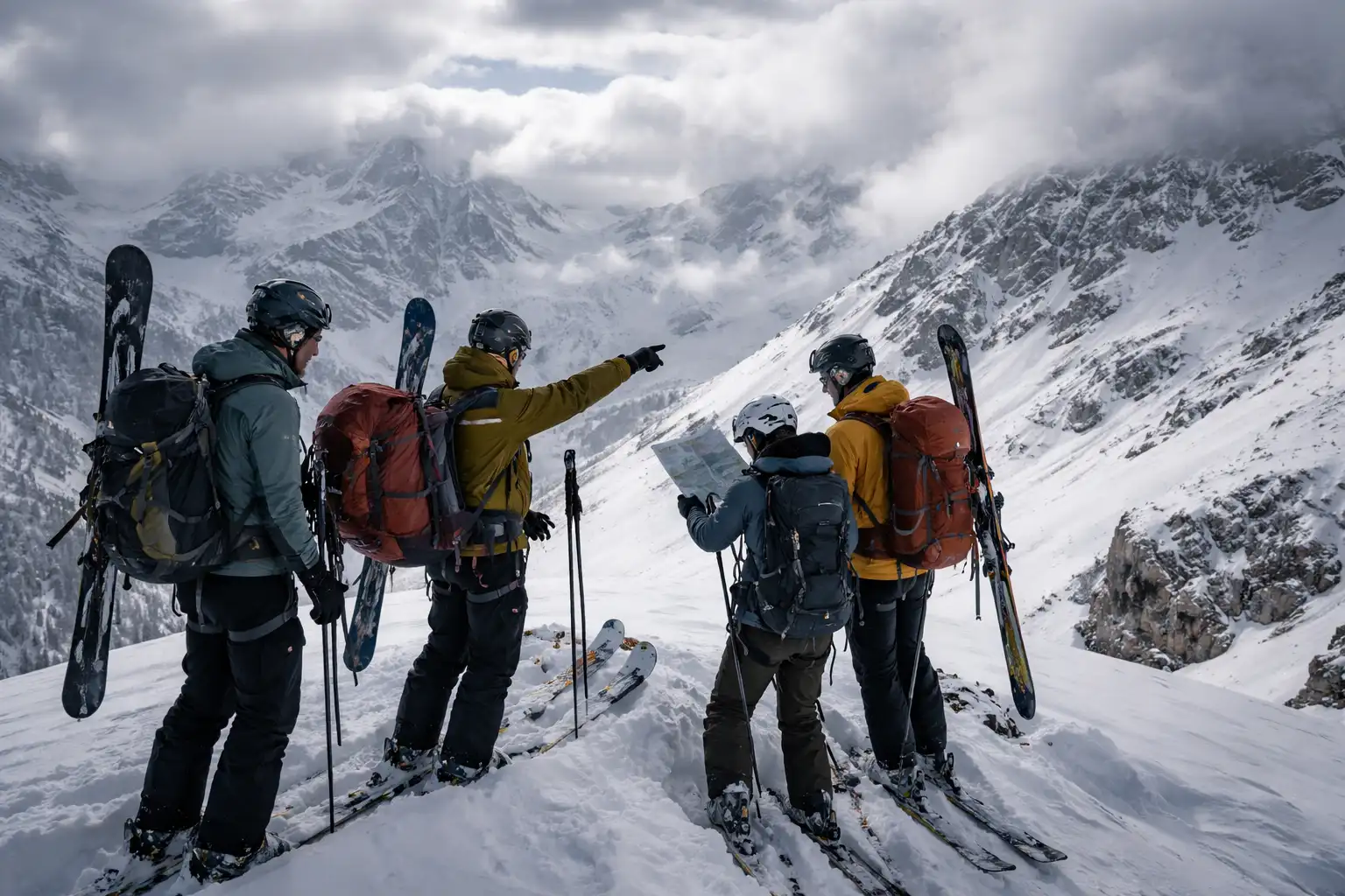 Sortie ski de randonnée en terrain alpin, illustration pour le stockage et l entretien du matériel