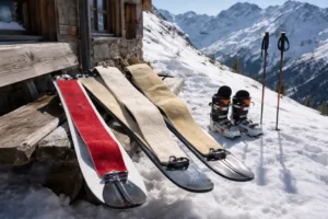 Peaux de phoque de ski de randonnée préparées avant une sortie en montagne