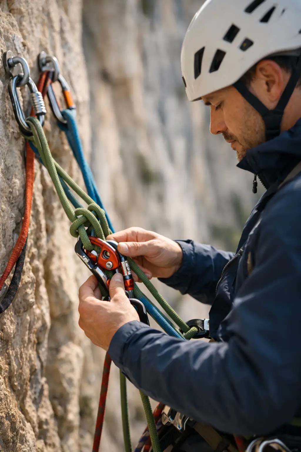 Matériel d escalade et progression en paroi, illustration pour une checklist d assurage