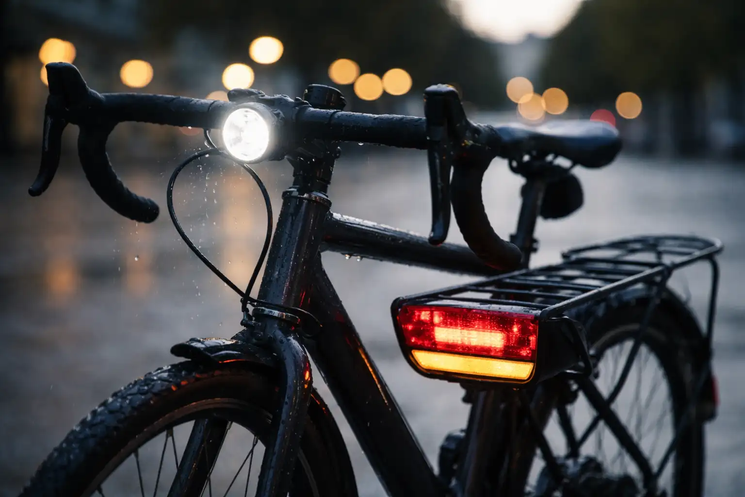 Éclairage vélo hivernal avec phare avant puissant et feu arrière LED