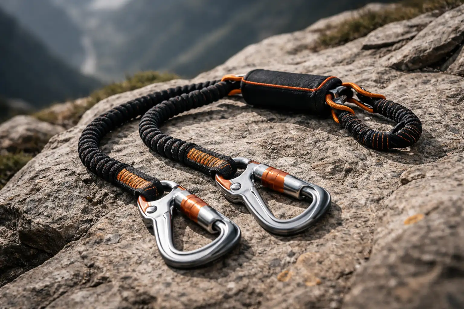 Longe double de via ferrata avec absorbeur d'énergie et mousquetons à verrouillage automatique