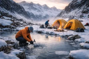 Bivouac d'hiver : vaincre le froid et l'eau gelée en 2026 — illustration Aventico