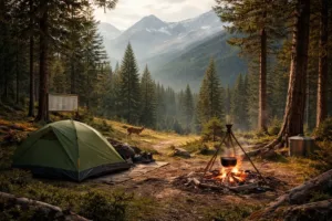 Bivouac en forêt 2026 : réglementation, feu et faune sauvage — illustration Aventico