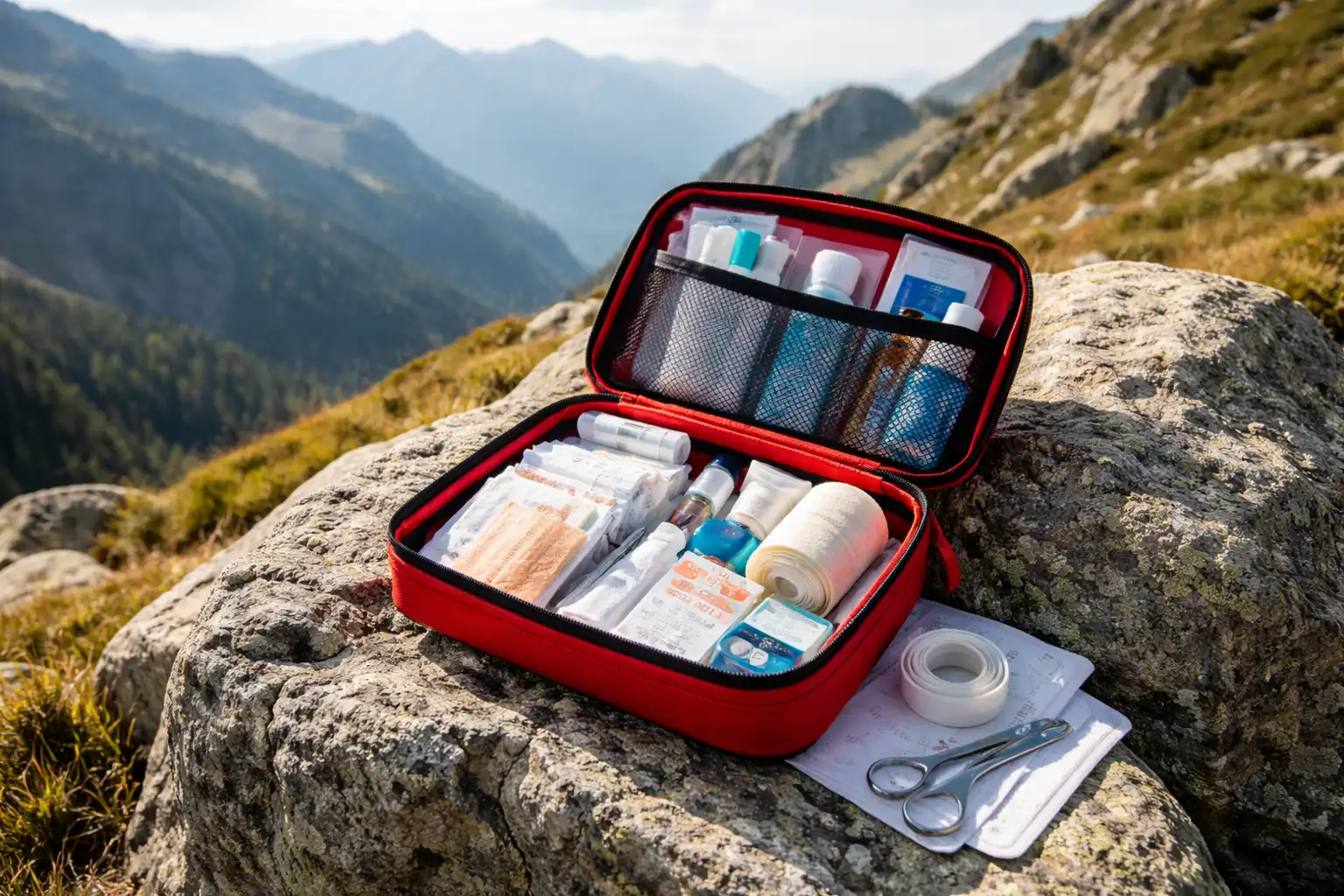 Les gestes premiers secours en montagne : guide pratique 2026 — Le matériel de premiers secours indis