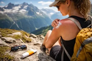 Se protéger du soleil en altitude : crème, lunettes et brûlures — illustration Aventico
