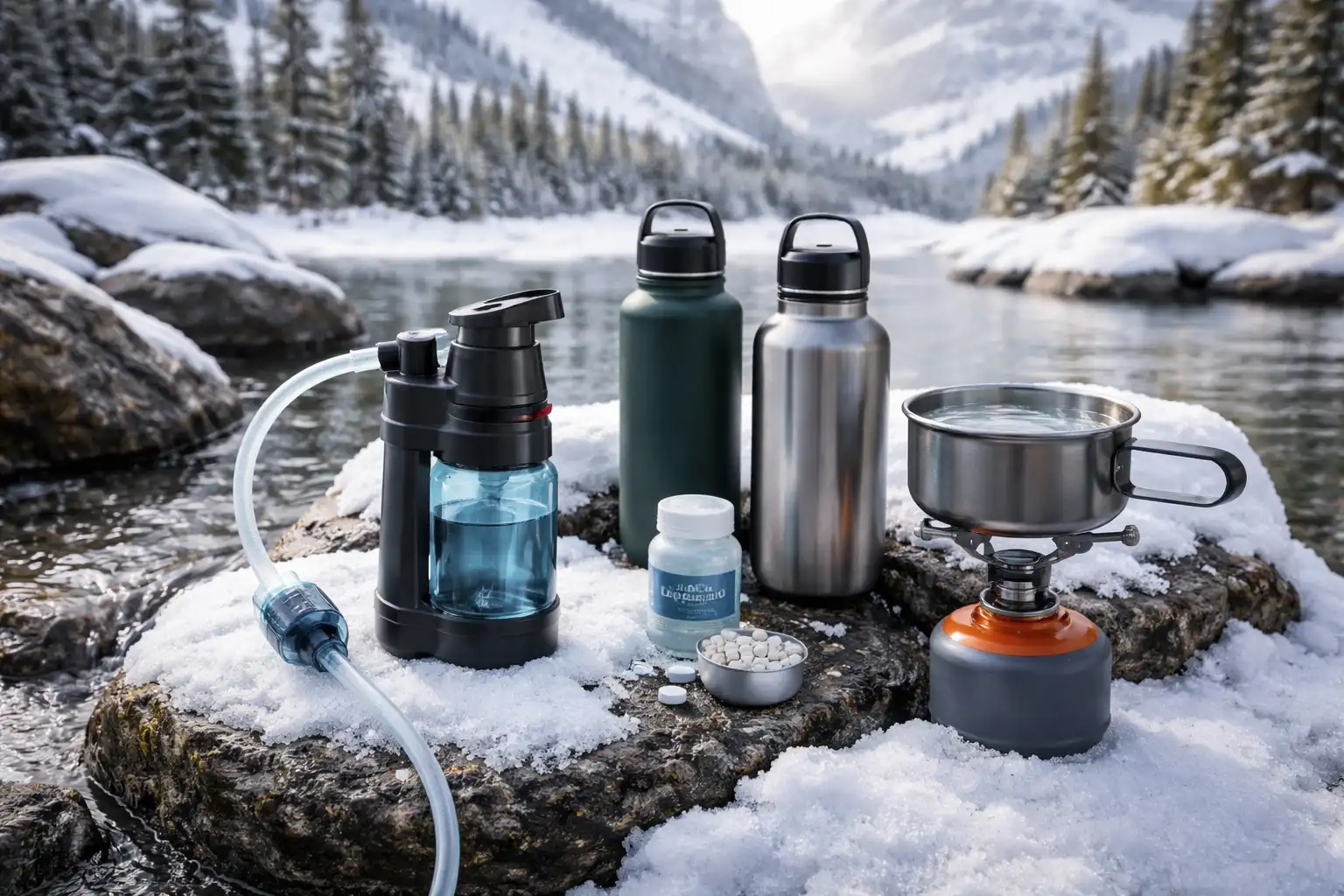 Traiter l'eau de fonte et la neige : réchaud, filtre et rendement en 2026 — Filtres et purificateurs : efficacité